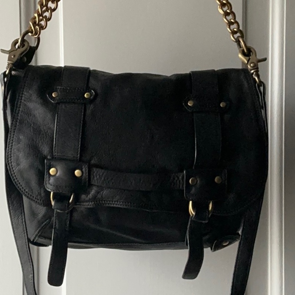 Sabina New York Handbag Genuine Leather Black Shoulder Bag Large With Chains